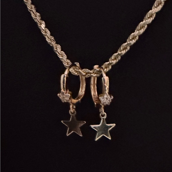 18k Yellow Gold Plated Star Dangle Huggie Earrings - Picture 2 of 4